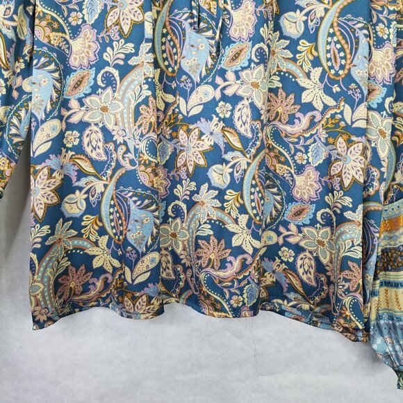 Current Air Blouse Women XS Long Sleeve Boho Paisley Satin Colorful Anthropologi - Picture 4 of 16